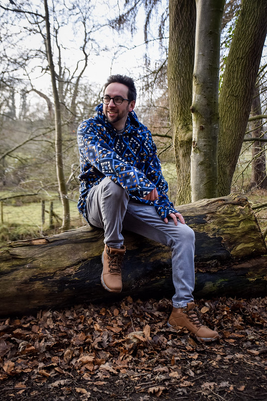 The Recycled Print Microfleece Half Zip Hooded Top in use